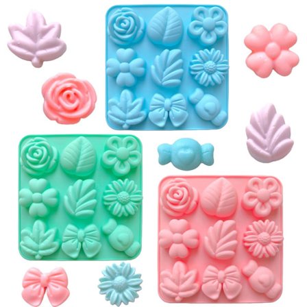 9-rums Blomst Silikoneforme 3 stk., Tusindfryd & Tulipanformede Slikforme til Chokolade Gelé Budding Is Sæbe Kagefremstilling
