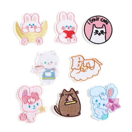 Sæt med 8 søde kanin- og katte-strygemærker
