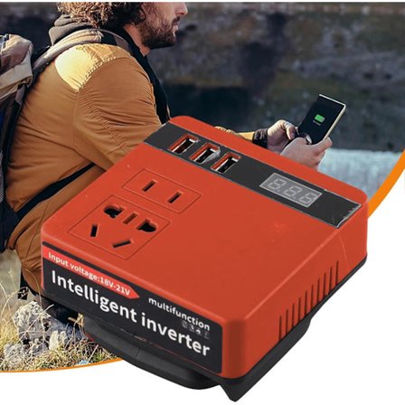 Rød Smart Batteri Inverter Bærbar Batteri Inverter Udendørs Batteri Konverter med Strømdisplay Batteristik til Udendørs Camping Rejser Hjemmebrug