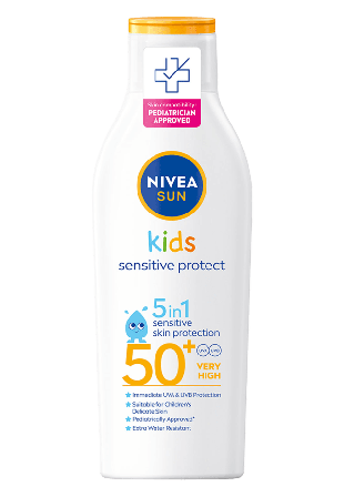 NIVEA Solkräm barn Kids Sensitive Protect & Play Sun Lotion SPF50+ Solskydd solvård Unisex 200 ML