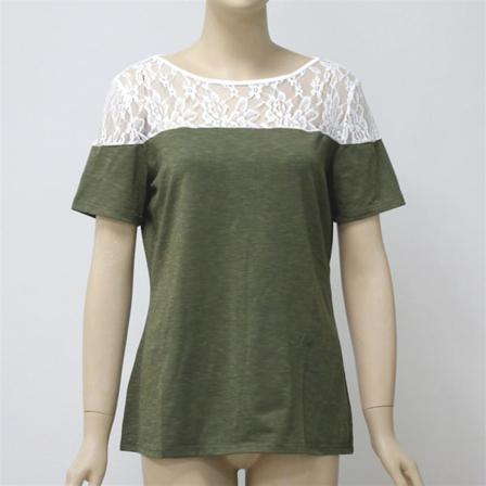 Ladies Lace Patchwork Rundhalsad Lös Kortärmad T-shirt