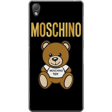 Kompatibelt Mobilskal till Sony Sony Xperia Z3 Moschino-inspirerad nallebjörn med text på tröjan, centrerad mot svart bakgrund med tydlig mode- och