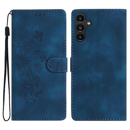 Læderetui med blomsterprint til Samsung Galaxy A26 5G med håndledsrem