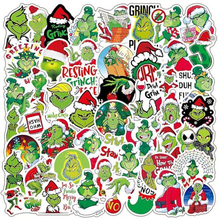 Nye, passende Ghyt Grinch julemærkater | 50 stk. | Vandtætte vinylmærkater til bærbar computer, skateboard, vandflasker, computer, telefon, guitar, 