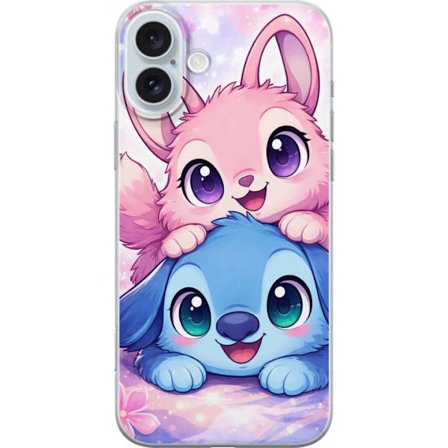 Yhteensopiva Puhelinkuori Apple Apple iPhone 16 Plus Suloinen kawaii-aiheinen kuvaus vaaleanpunaisilla ja sinisillä fantasieläimillä, suurilla silm