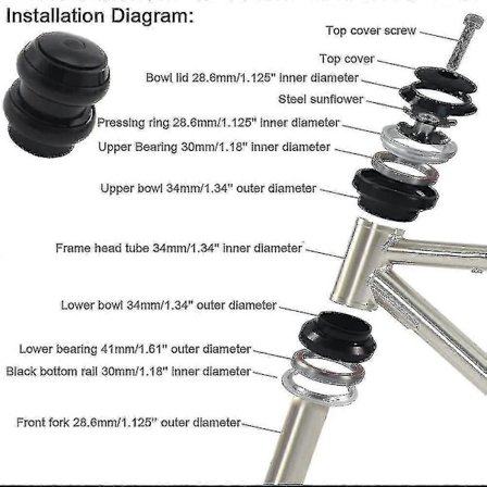 1-1/8' Trådløst Sykkelstyrelager For Sykkelgaffel, med Avstandsstykker Stjernemutter Stemlokk Og Lagre, mtb Mounta