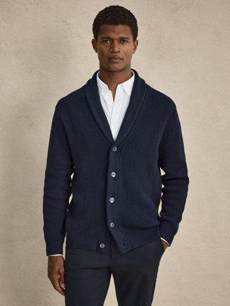 John Henric Men's Navy Blue Cardigan Regular Fit Size L