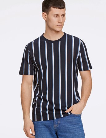 Lindbergh Striped Piqué Tee S/S - Navy - L