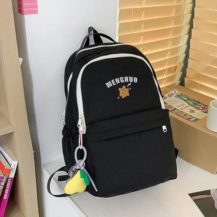 Fashion College Student Rygsæk Ny nøglering Rygsæk Dame Skoletaske Stor Kapacitet Rygsæk Dejlig afslappet rejse med vedhæng sort With Pendant black