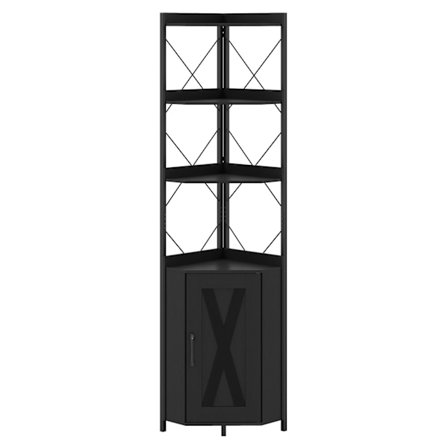 Hjørnebogreol med opbevaring, 5-lags, sort, 180 cm