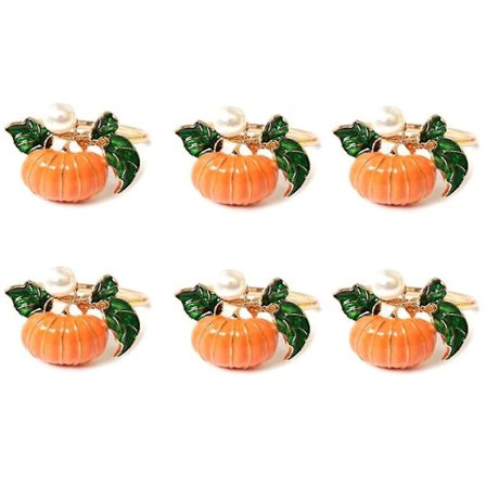 6 st Halloween Thanksgiving Pumpa Servettring Modell Rum Set Bordservett Knapp Skördetema Na