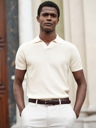 John Henric Men's Cream White Textured Cotton Polo Size XXL