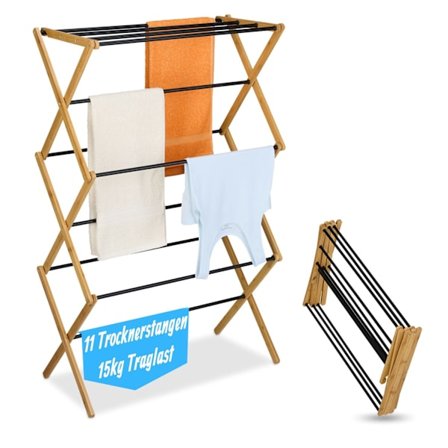 Sammenklappeligt tørrestativ, bambus og metal, 6 niveauer