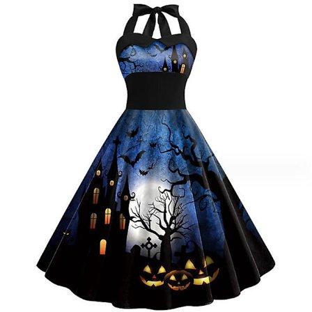 Halloween Kvinner Sommer Slim Ermeløse A-linje Flare Solkjoler