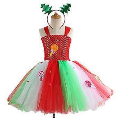 Julekostyme for barn med kjole og pannebånd Halloween Prinsesse Utkledningsantrekk for 2-12 år Jente Halloween Bursdag HD211005 8 9År