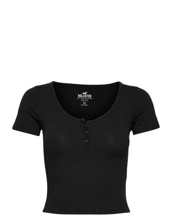 Hco. Girls Knits Crop Tops Short-sleeved Crop Tops Svart Hollister