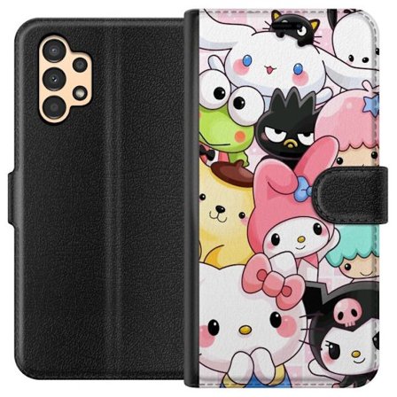 Kompatibelt Lommeboketui til Samsung Galaxy A13 Tett mønster av søte figurer med store øyne i ulike farger og uttrykk med LABUBU-tekst