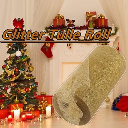 10 meter glitter tyll rulle gnistrande spole paljett festtillbehör för dekoration eller DIY-hantverk (guld) (15 CM 10 meter)