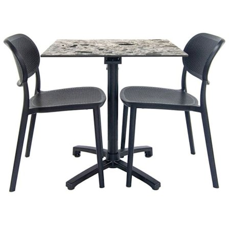 Hopfällbart bord med stendekor + 2 stolar för terrass