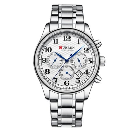 Curren analog herrklocka – silver/vit med rostfritt stålarmband