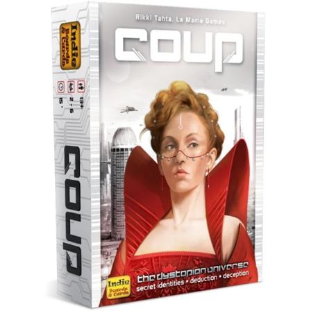 Coup-korttipeli, ikäsuositus 14+, 2–6 pelaajaa, 15 minuutin peliaika