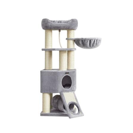 Rootz Cat Tree - Kradsestolpe med tunnel - Ridsestolpe med kattekasseskab - Katteklatretræ - Katteaktivitetstræ - Kattelegetræ - Moderne kattetræ - Ka