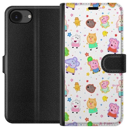 Kompatibelt Lommeboketui til Apple iPhone 16e Fargerike tegneserie dyrekarakterer i en leken stil med stjerner og prikker på en lys bakgrunn