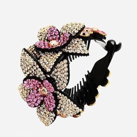 Hårklemme med rhinestone-blomst, hestehaleholder, hårnål, haj-klemme, krabbeklemmer, stylinghårtilbehør til mor (champagne)