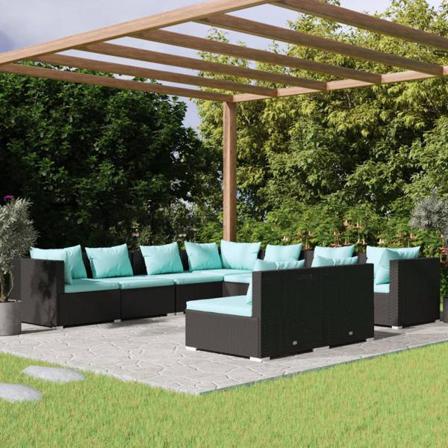 Vidaxl Loungegrupp För Trädgården Med Dynor 9 Delar Konstrotting Svart