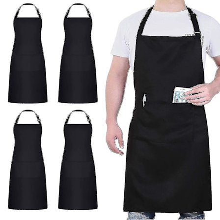 4 Pakker Kokkeforkle, Svart Forkle Med 2 Lommer, Vanntett Justerbart Forkle For Menn Kvinner Perfekt For Kjøkkenmatlaging