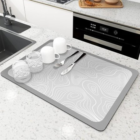 kpl (30 x 40 cm, vaaleanharmaa) Tiskialtaan kuivausalusta, superimukykyinen tiskikuivausalusta, nopeasti kuivuva nanokuituinen keittiöaltaan alusta 