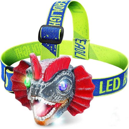 LED dinosaur pandelampe med justerbar pandebånd 3 lystilstande til camping, vandreture og læsning