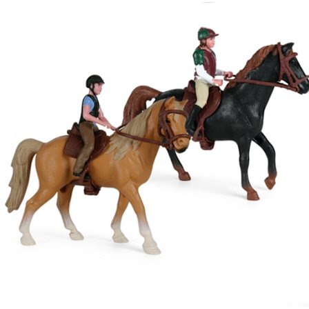 2-delt sæt, leddelt dukke og langhåret heste statue scene,