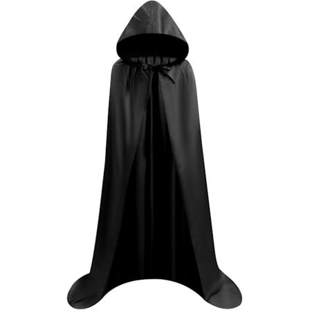 Lång svart kappa med huva medeltida vampyrhäxa kostym damer halloween kostym karneval jul vuxen