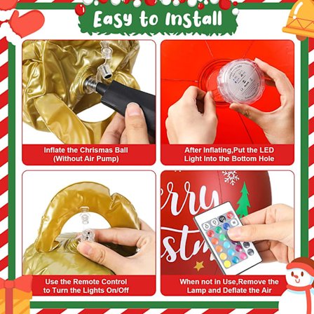 Oppustelig juledekoration kugle, LED fjernbetjening lys julekugle have festlig arrangement af balloner