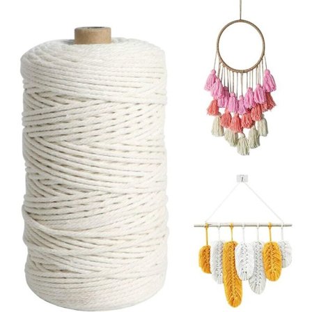 4mm x 100m Makramé Tau 100% Naturlig Bomull Makramé Garn Håndverk Flettet Planteveggteppe Flaggholder DIY Hengende Gavepapir Dekor Naturlig
