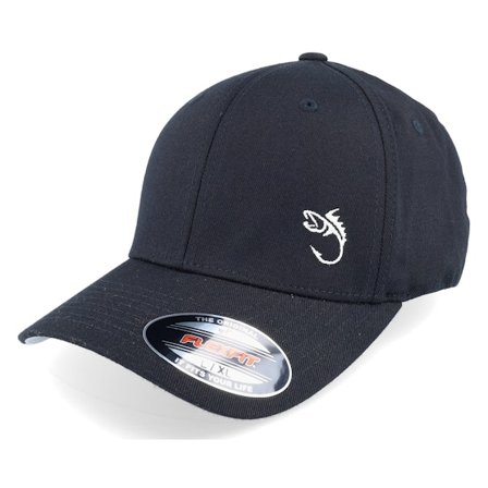 Skillfish - White Fish Hook Logo Black Flexfit Flexfit Black Cap - @ Hatstore