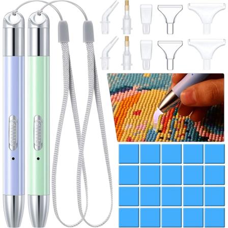 2 LED- diamond painting 5D diamond painting Point Drill Penna USB Uppladdningsbar belysningsborrpenna med 10 pennhuvuden och 20 st lim Cl Sunmostar