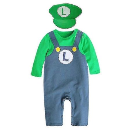 Super Mario Bros Baby Cosplay Krypedrakt Romper Jumpsuit Mario Luigi Cosplay Kostyme Hatt Sett V