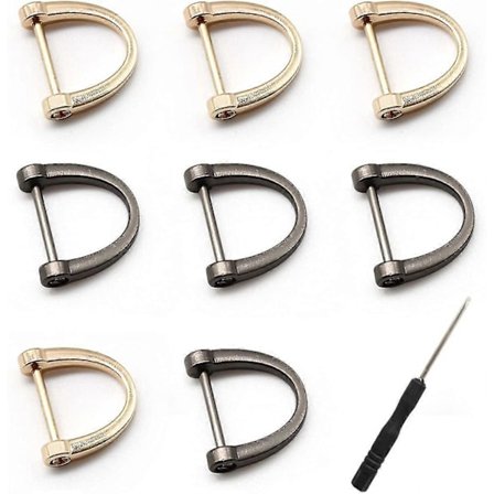 8 st D-ringar, väskremkrokar i 2 färger svart och guld, zinklegeringsmetall