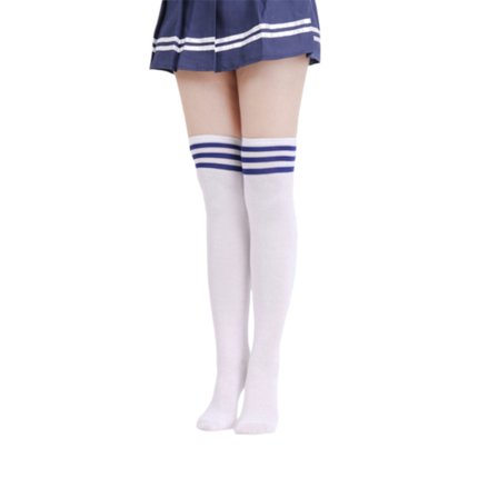 Stribet knæ sokker høje sokker hvide med blå striber