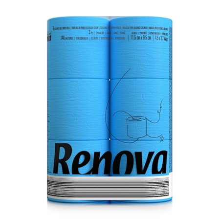 Blå Toilet Papir Renova Duftende 16.1m 3-Lags 140 Ark 6 Ruller