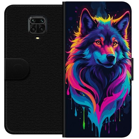 Kompatibel Tegnebogsetui til Xiaomi Redmi Note 9S Rainbow Wolf Kunst i Farverig Neon Splash Stil