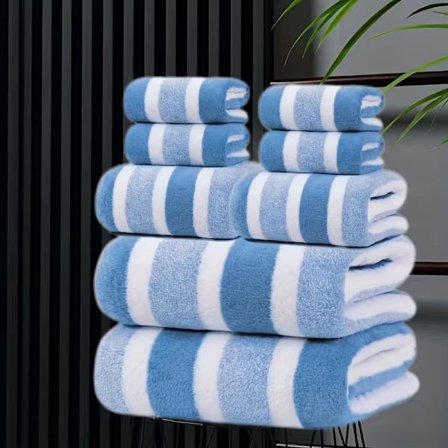 Soft Two Tone Striped Bath Towels and Face Towels, Bathroom, Spa and Gym (8 Piece Set)