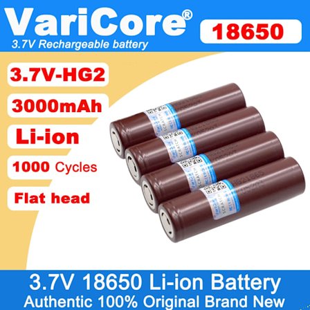 VariCore 100% Ny HG2 18650 3000mAh Genopladeligt batteri 18650HG2 3,6V afladning 20A Max 35A Power batterier