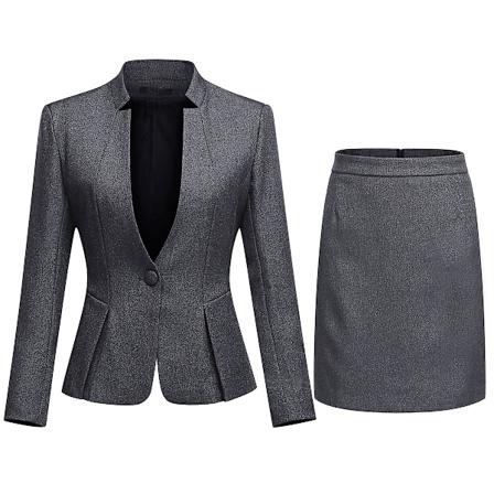 Yynuda Kvinders 2-delt Stående Krave Ensfarvet Business Suit Kontor Dame Slank Professionel Kjole (blazer + Skørt) Grey S