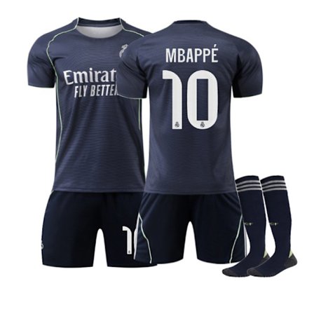 25-26 Real Madrid CF Udebane NO.10 MBAPPE Sæt Børn Voksen Fodboldudstyr med Sokker