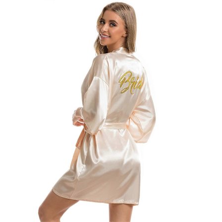 Morgenkåbe til bryllup Satin Kimono Badekåbe til brude og brudepiger Damekåbe med bælte V-hals Morgenkåbe til bryllupsfest Poolparty og