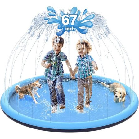 170 cm Skridsikker Plaskemåtte til Børn og Hunde, Tyk Sprinkler, Sommerlegetøj til Udendørs Brug, Ekstra Stor Plaskepøl til Børn