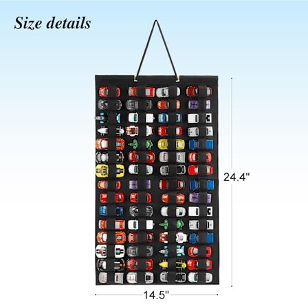 Leksaksbil hängande förvaring och organizer hylla, filt displayfodral, rymmer upp till 60 leksaksbilar (tillbehör ingår ej) (Svart)